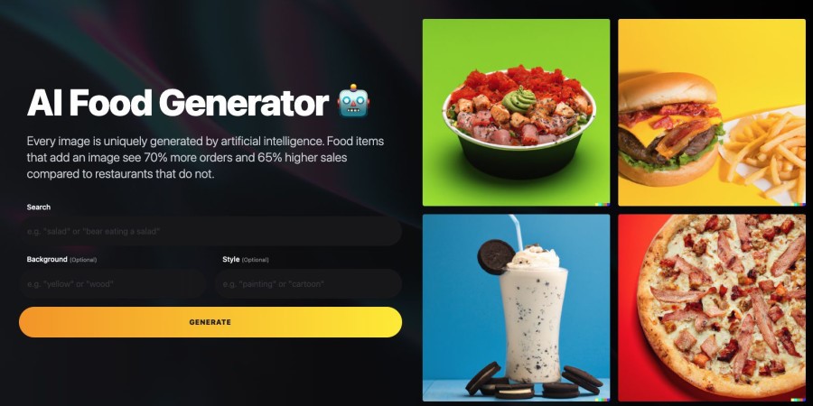 Interface de AI Food Generator 