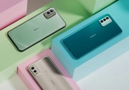 Trois smartphones Nokia G22 vert, bleu et gris