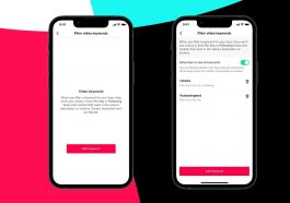 Deux écrans de smartphone affichant chacun l’interface de filtres vidéo par mots-cles sur TikTok