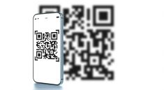 Un smartphone affichant un QR code